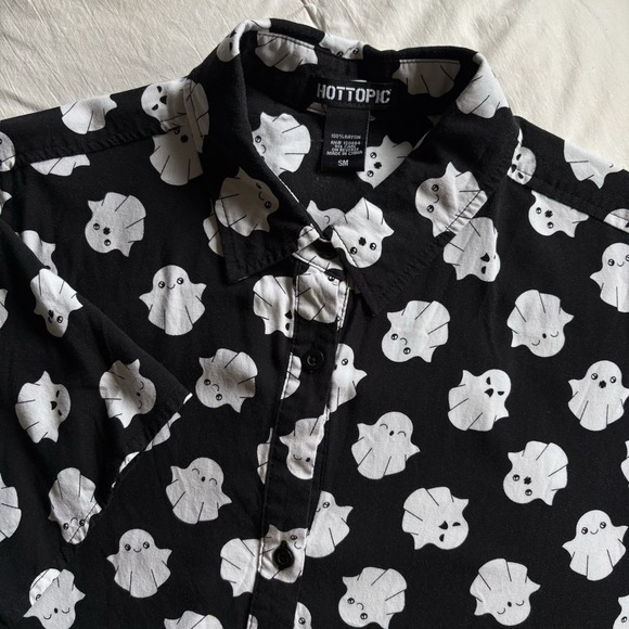 Hot Topic Tops - Hot Topic Button Up Ghost Shirt Womens S Black Whimsigoth Cute Spooky Halloween
